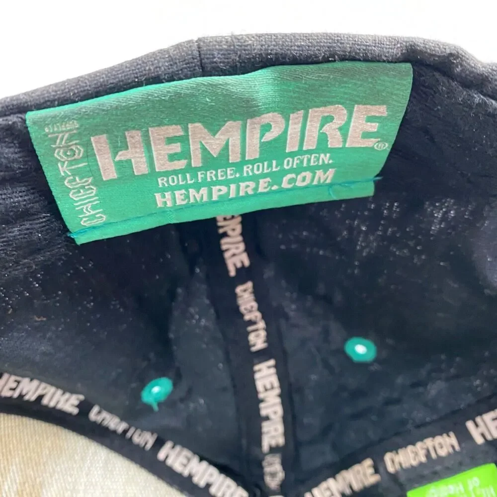 Hempire Mens Cap Hat Black Snap Back Embroidered Logo Chiefton Made of Hemp